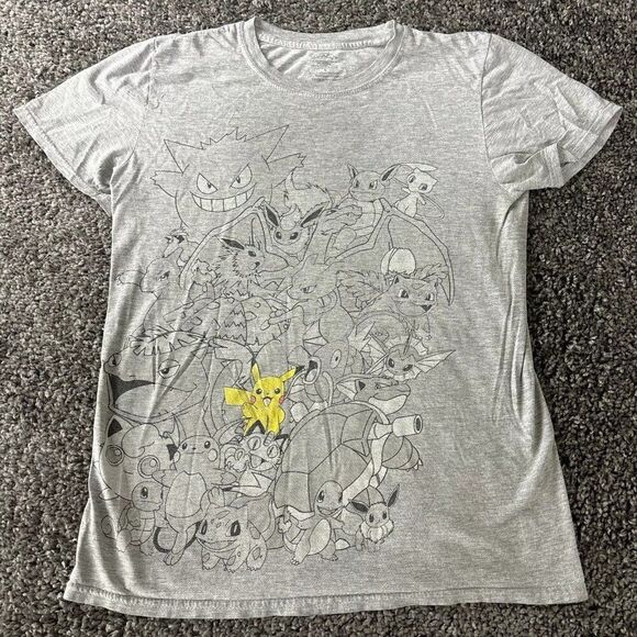 Pokemon Shirt Kids Small Gray Short Sleeve Tee Pikachu Anime Graphic T-Shirt - Picture 1 of 5